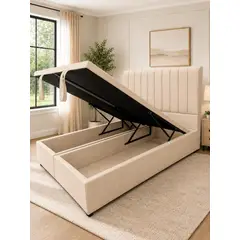 GENERICO - Cama Baul King Turin Onyx Con Sistema Hidráulico Beige