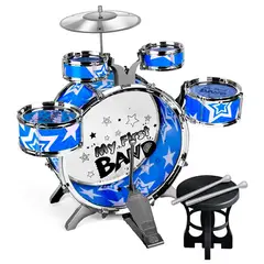 MUSICAL FIDELITY - Juego de batería para niños juguetes musicales de batería de jazz 5 tambores con taburete