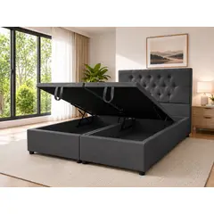 GENERICO - Cama Baul King Capitone Onyx Con Sistema Hidráulico Gris Oscuro