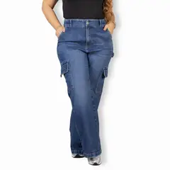 TRUCCOS JEANS - Jeans Cargo Wide Leg Mujer Talla Grande Tiro Alto Elasticado Colombiano - P22020019