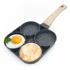 DISPARO - Sarten Antiadherente 4 Divisiones Huevos Mango Madera