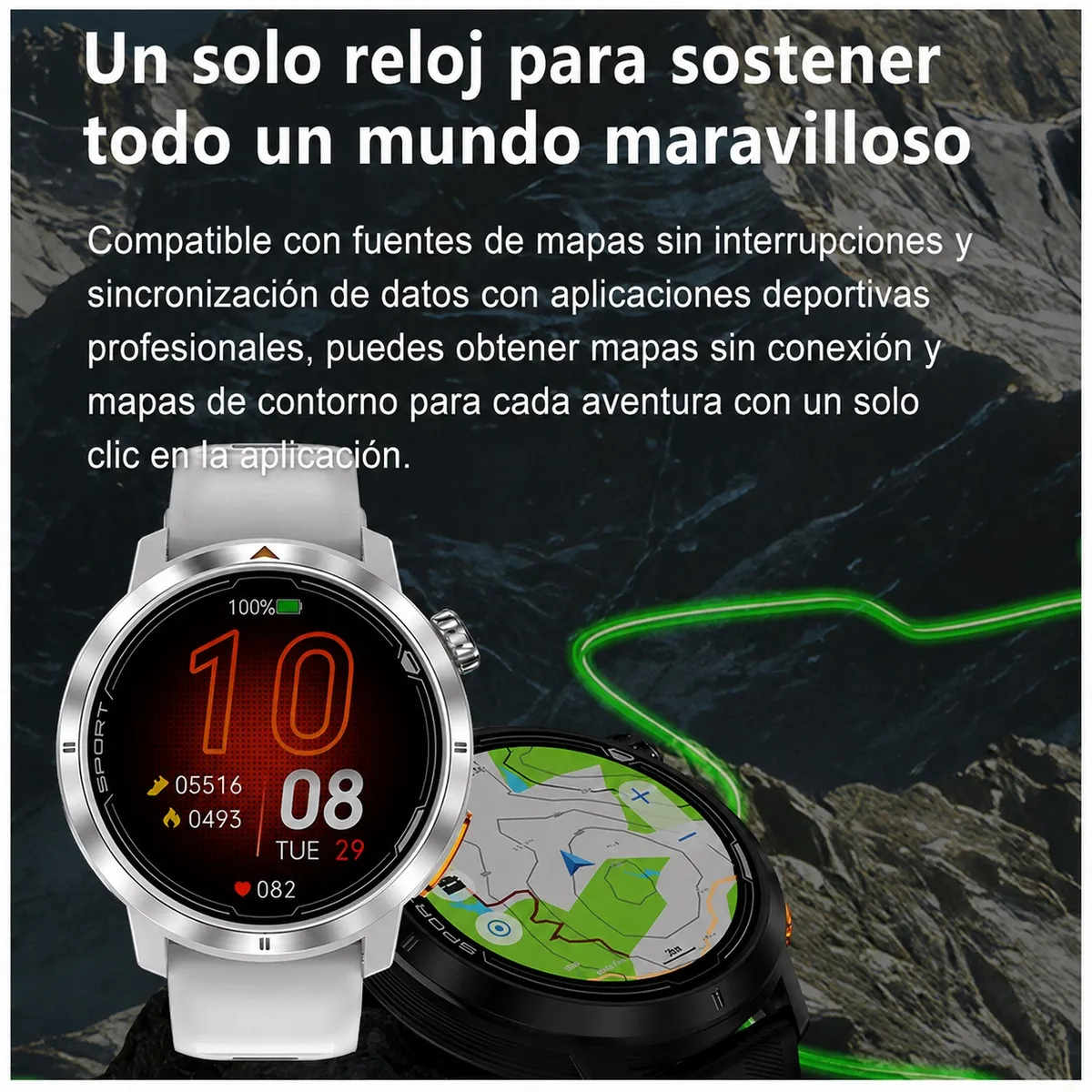 GENERICO - Smartwatch Deportivo Integrado Pantalla AMOLED Llamadas Bluetooth Mapas Offline Monitoreo Actividad