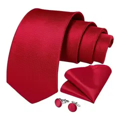 SN SONEC - Corbata Roja Hombres, Paño Y Colleras. Rojo Classic.