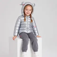 JUMP KIDS - Parka Bebé Niña Gris Metálica Térmica Acolchada Con Orejitas Gray Shiny