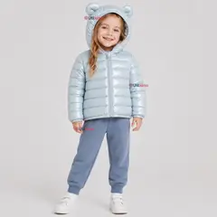 JUMP KIDS - Parka Bebé Niña Celeste Metálica Térmica Acolchada Con Orejitas Gray Shiny