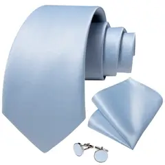 SN SONEC - Corbata celeste claro hombre seda paño y colleras Azul Cielo Italiano