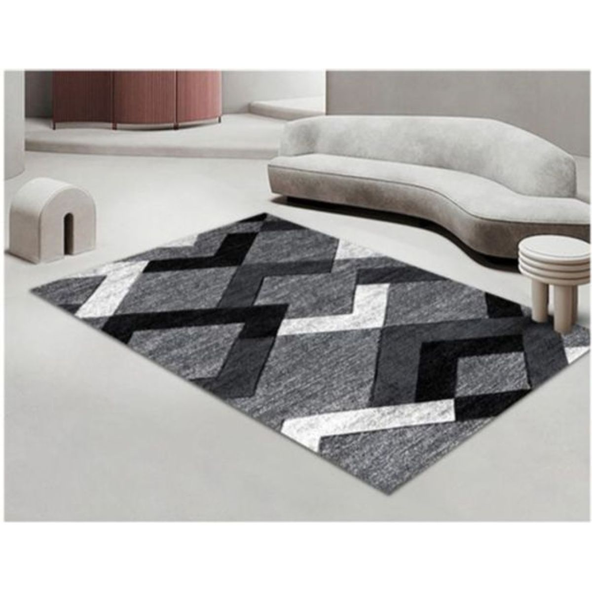 GENERICO - ALFOMBRA DECORATIVA PARA LIVING 150X200 DISEÑO GRIS ZIGZAG GSOL