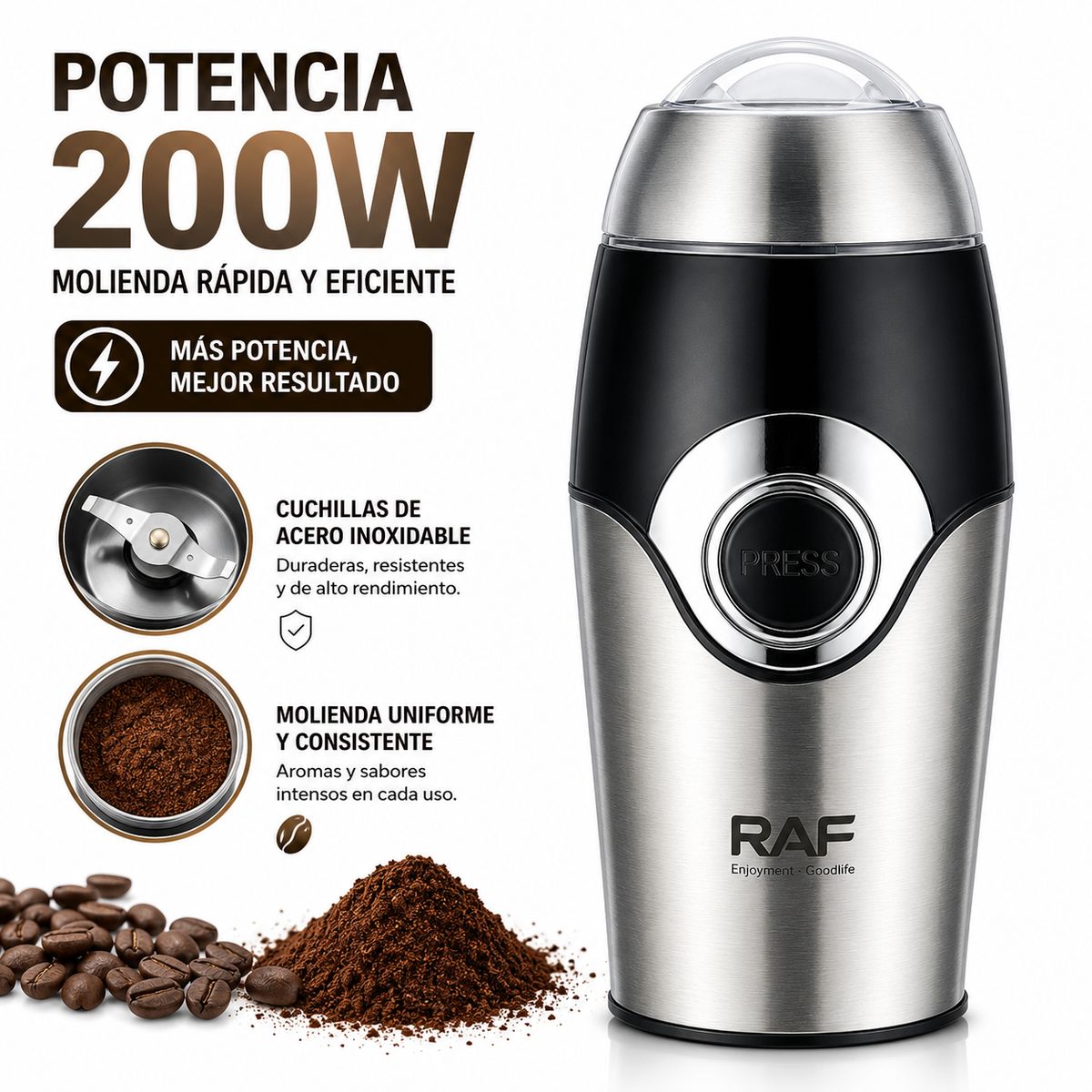 RAF - Molino Eléctrico De Café Molinillo Especias Granos Semillas