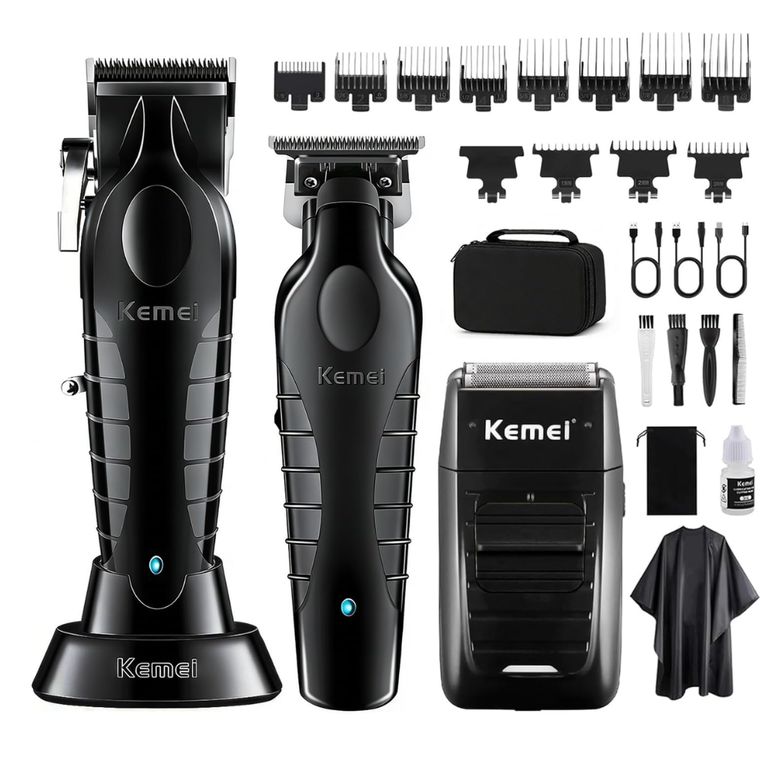 Kit Combo Cortadora de Pelo Profesional S9 KM-2296 + KM-2299 + KM-1102