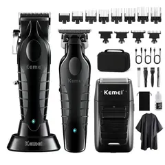 KEMEI - Kit Combo Cortadora de Pelo Profesional S9 KM-2296 + KM-2299 + KM-1102