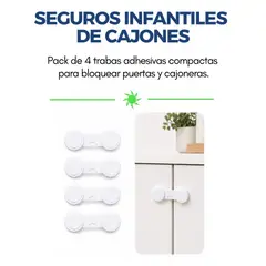 GENERICO - Seguro Infantil Adhesivo Multiuso para Cajones y Puertas – Pack 4 Unidades