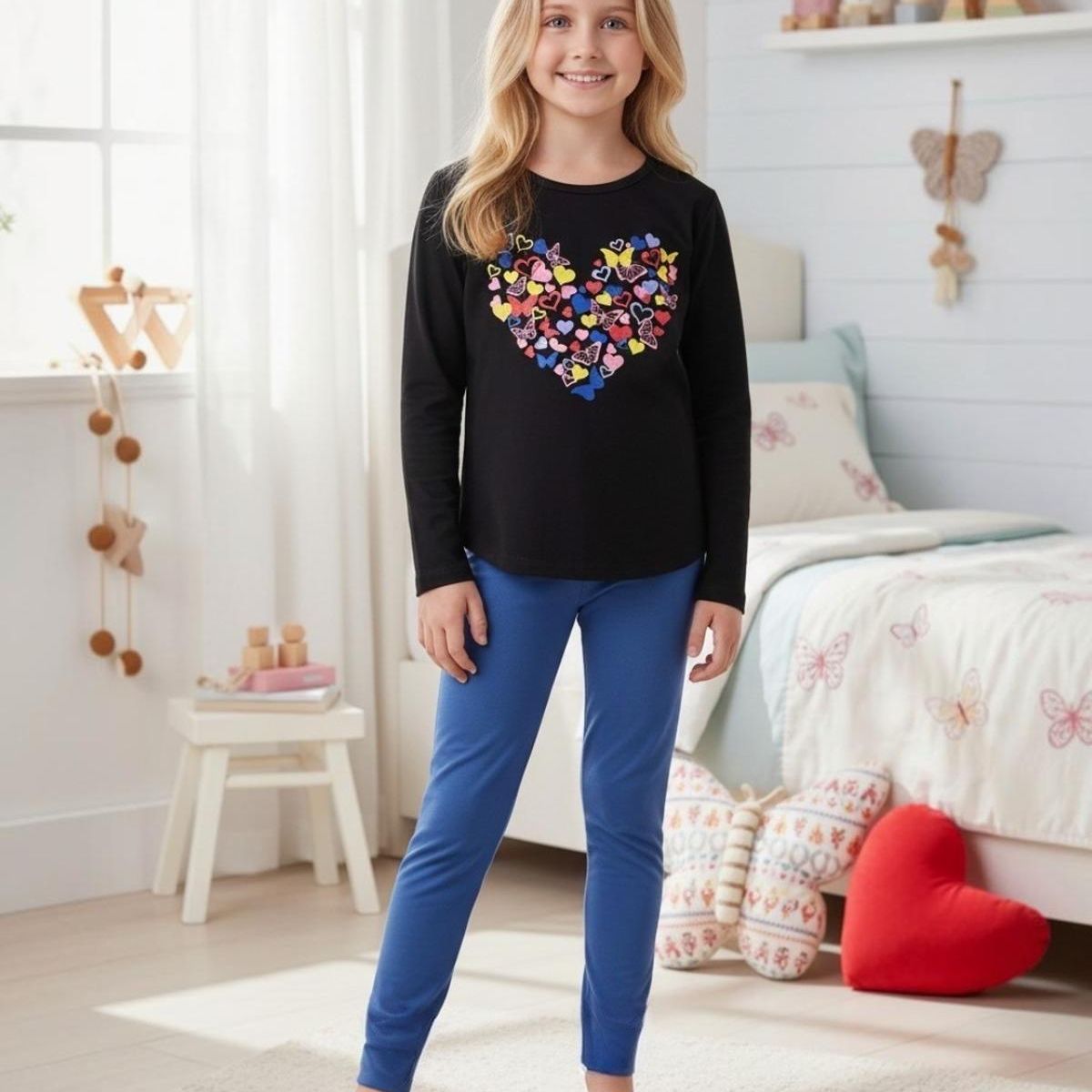 KOWHAI - Pijama Niña Estampado Corazón Mariposas