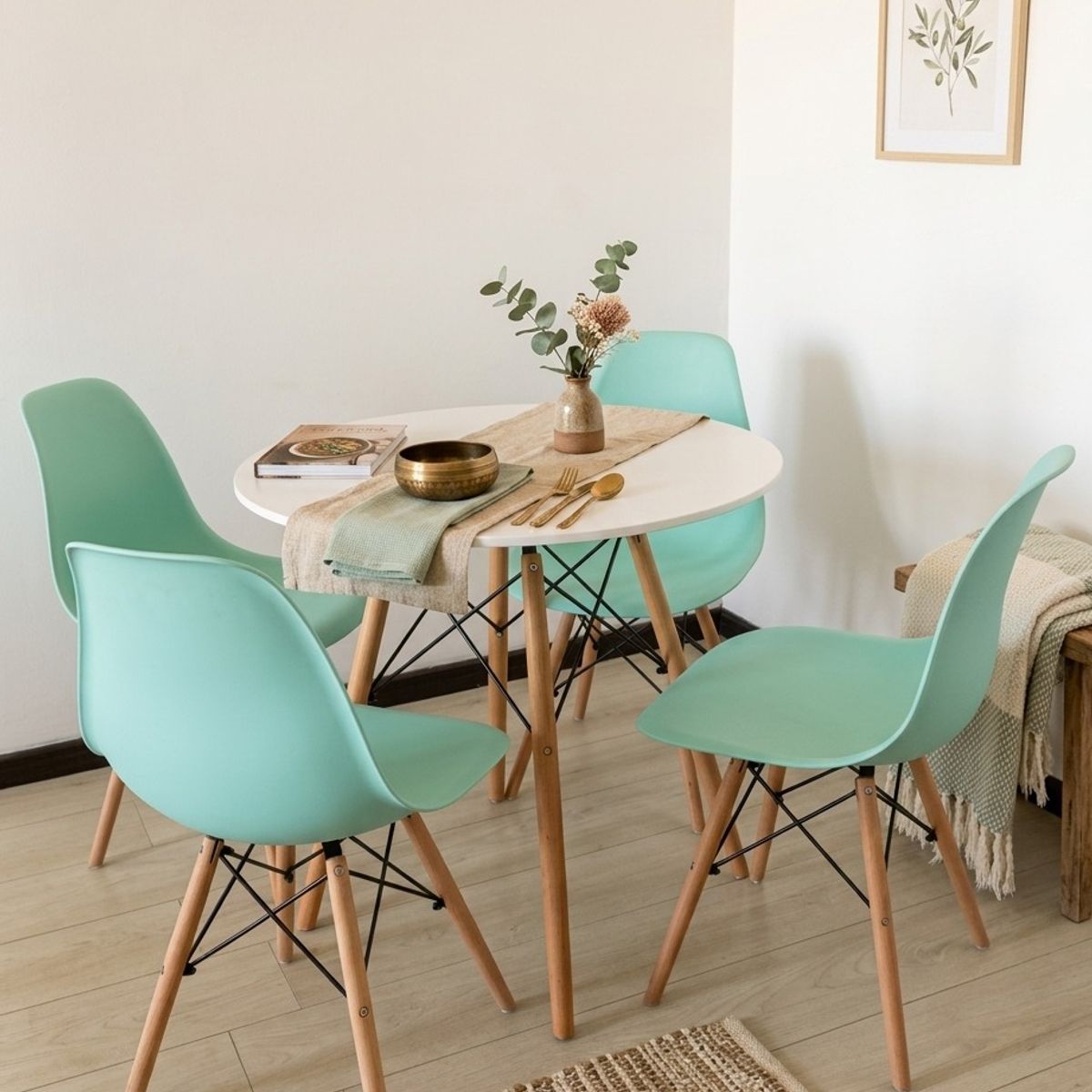 EAMES - Juego de Comedor Mesa Redonda 100 cm + 4 Sillas Eames