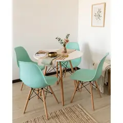 EAMES - Juego de Comedor Mesa Redonda 100 cm + 4 Sillas