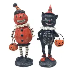 VATYERTY - 2 adornos de resina de calabaza de Halloween para hombre Negro