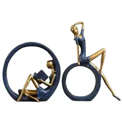 VATYERTY - Dos estatuas de resina de chicas de yoga y chicas leyendo Azul
