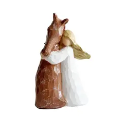 VATYERTY - 1 estatua de resina dibujada a mano de una niña abrazando a un caballo Marrón