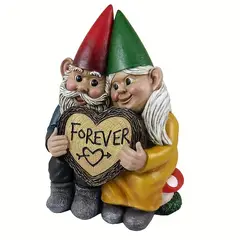 VATYERTY - Estatua de pareja de gnomos de jardín con letrero de corazón Para siempre multi