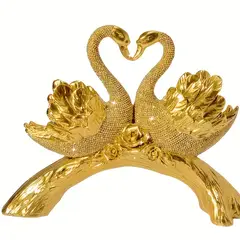 VATYERTY - 1 estatua creativa de resina de cisne en forma de pareja dorada