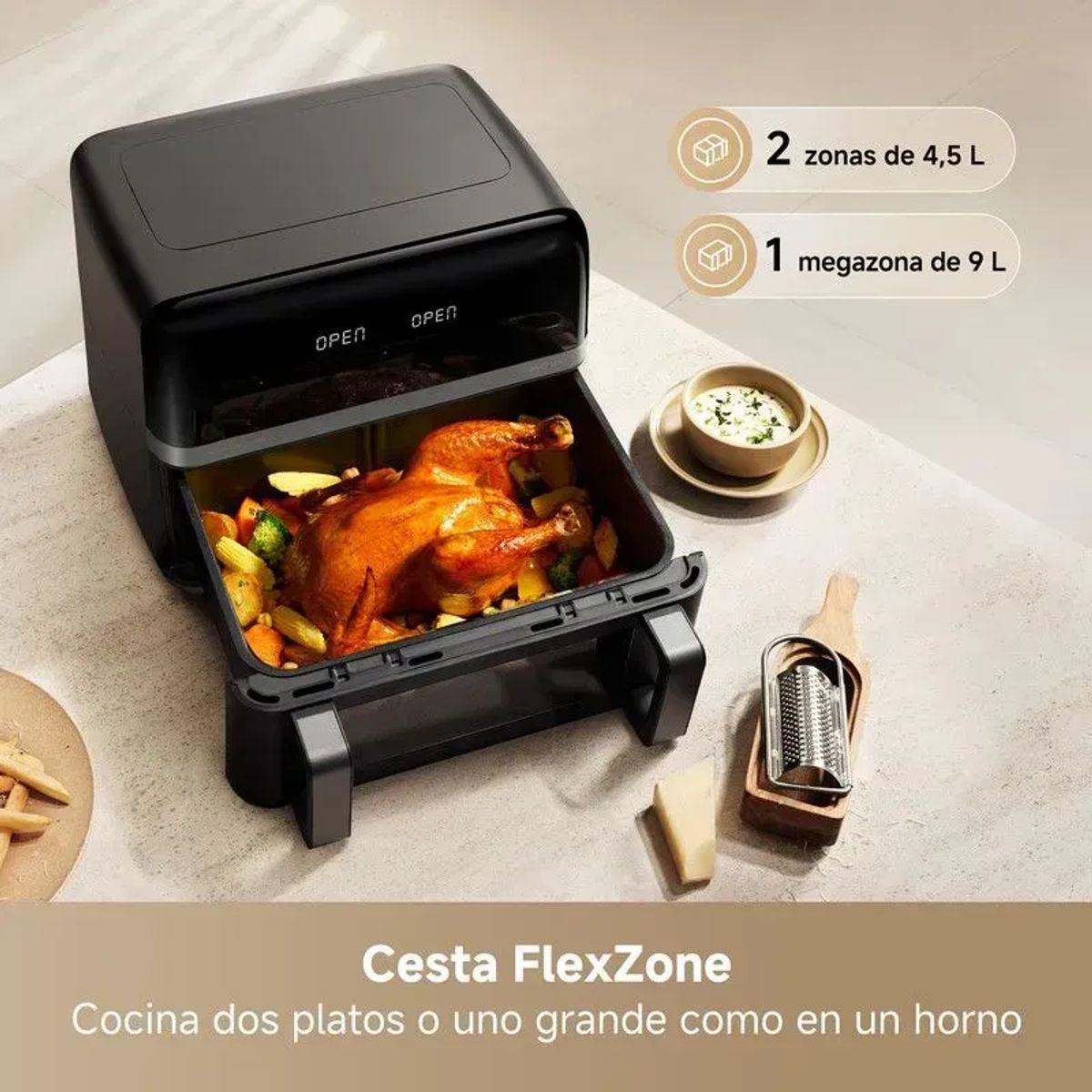 MOVA - Mova AeroChef FD20 Pro Air Fryer, 9L Dual Zone Cooking, SyncFinish, 2,700W Quick Crisp
