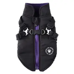 VATYERTY - Chaleco acolchado y cálido con arnés para perros pequeños y medianos Negro
