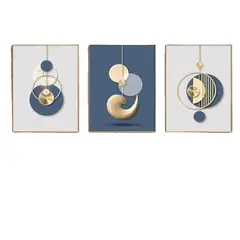 VATYERTY - Juego de 3 pinturas de pared en azul dorado