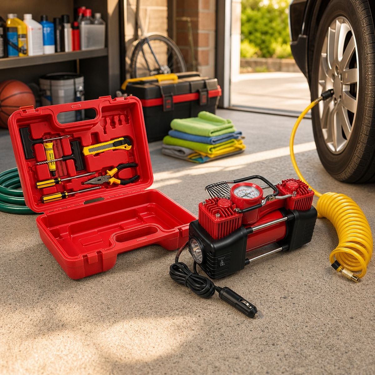 DISPARO - Compresor de Aire 12V Doble Pistón 150 PSI Kit Neumáticos