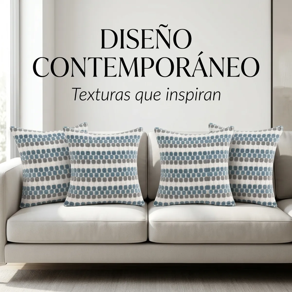 ARMONIA - Set 4 Fundas Para Cojín Diseño Texturado Azul 45 cm Cuadradas 012