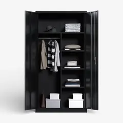 METANEK AMERICAN DESIGN - Armario Metalico 2 puertas con repisas y barra colgar - Linea Black FC-05