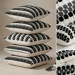 ARMONIA - 5 Fundas Para Cojín Diseño Geométrico Texturado Negro Poliéster 45 cm - 012