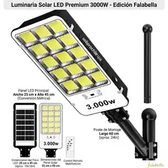 GENERICO - Foco Solar 3000w Led Potente Sensor + Control + Soporte