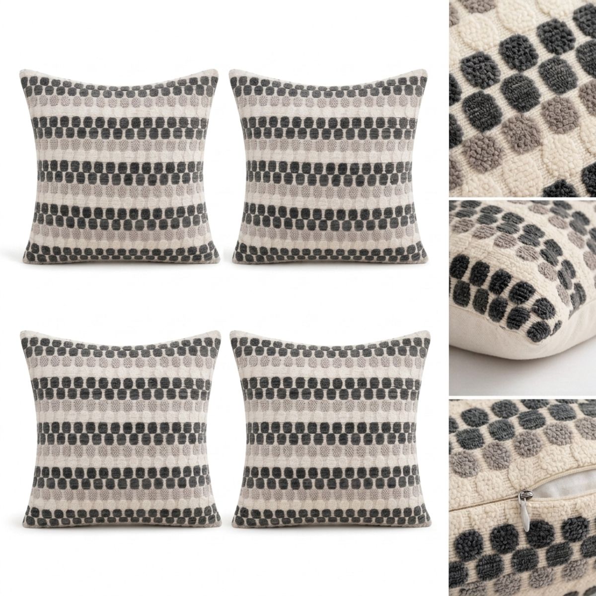 ARMONIA - Funda Para Cojín Gris Diseño Geométrico Set 4 Unidades 45 cm 012
