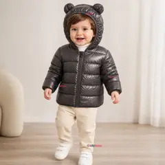 JUMP KIDS - Parka Negra Térmica Acolchada Con Orejitas Black Winter