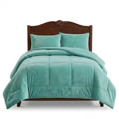 GENERICO - Plumón Sherpa de 2 Plazas con 2 Fundas de Almohada Color verde