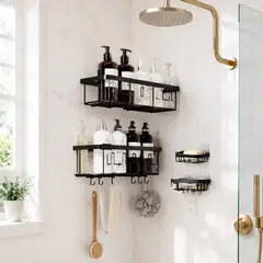 DOPA - Set De 5 Repisas De Ducha Adhesivo Repisa Estante Baño Negro