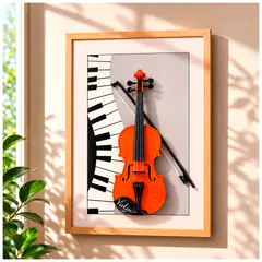 IRM - Cuadro Decorativo 3D Violín y Piano con Marco de Madera