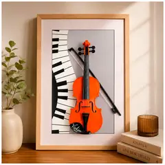 IRM - Cuadro Decorativo 3D Violín y Piano con Marco de Madera