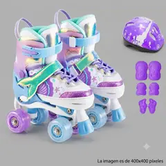 GENERICO - Kit de protección ajustable con diseño de sirena, 4 ruedas, para niños, color morado, talla M