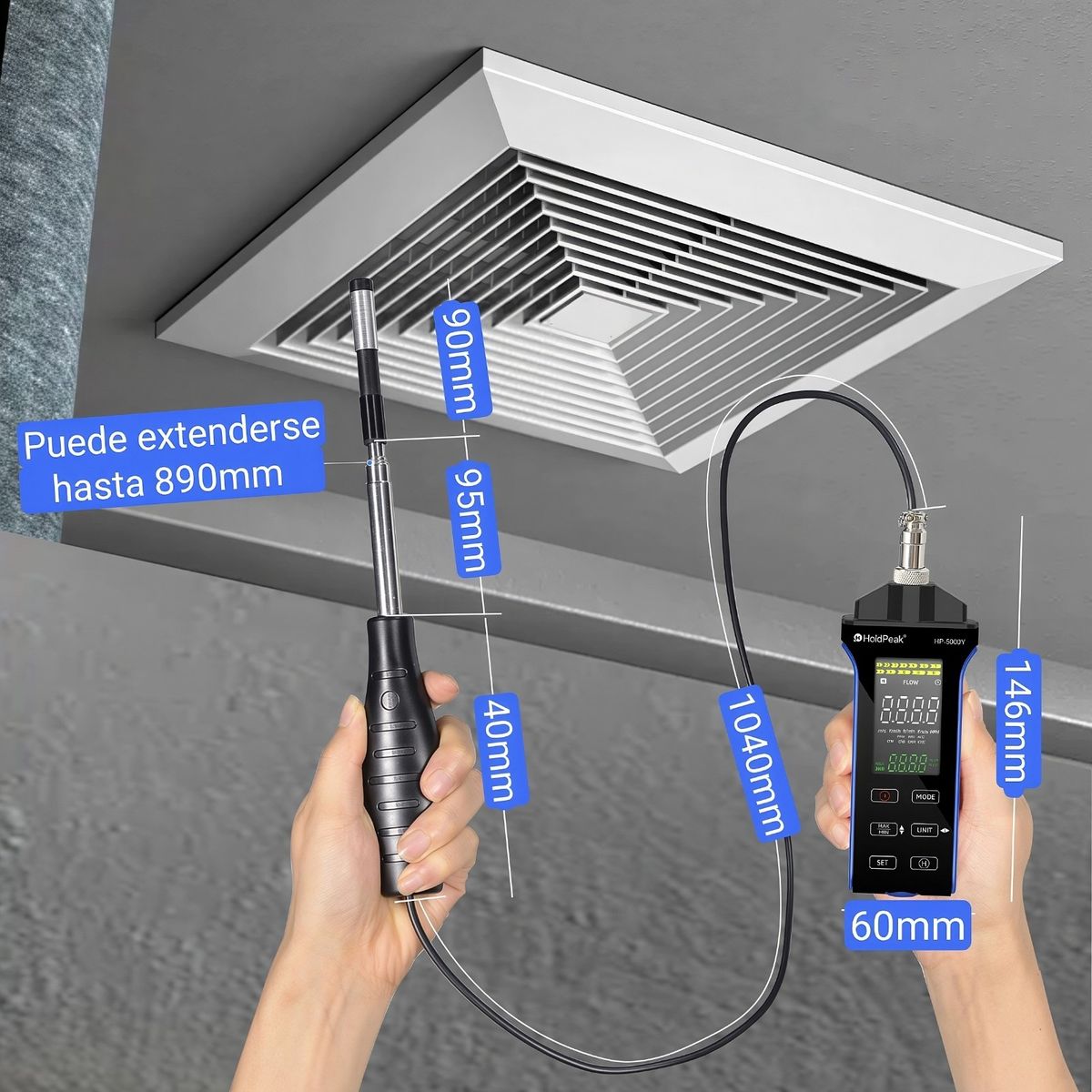 GENERICO - Anemómetro térmico. Anemometro de hilo caliente. HVAC. Sonda telescópica