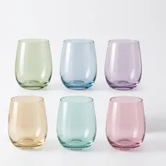 CRISTAR - Set 6 Vasos De Vidrio Color Toy 365ml Jugos Colores