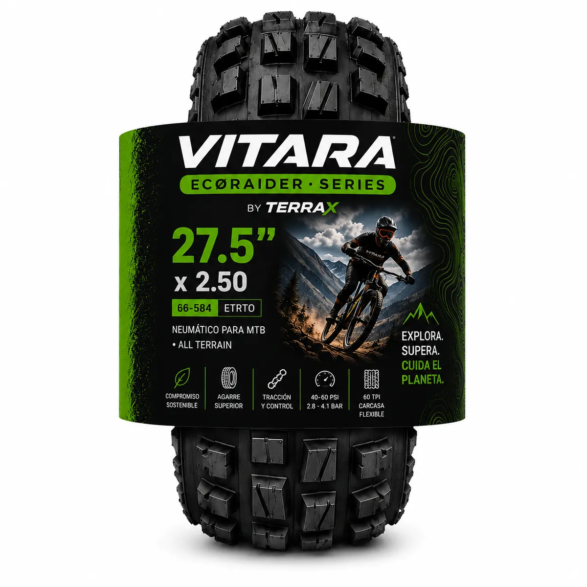 GENERICO - Neumático MTB VITARA 27.5 x 2.50 Alto Agarre para Downhill y Enduro 60 TPI