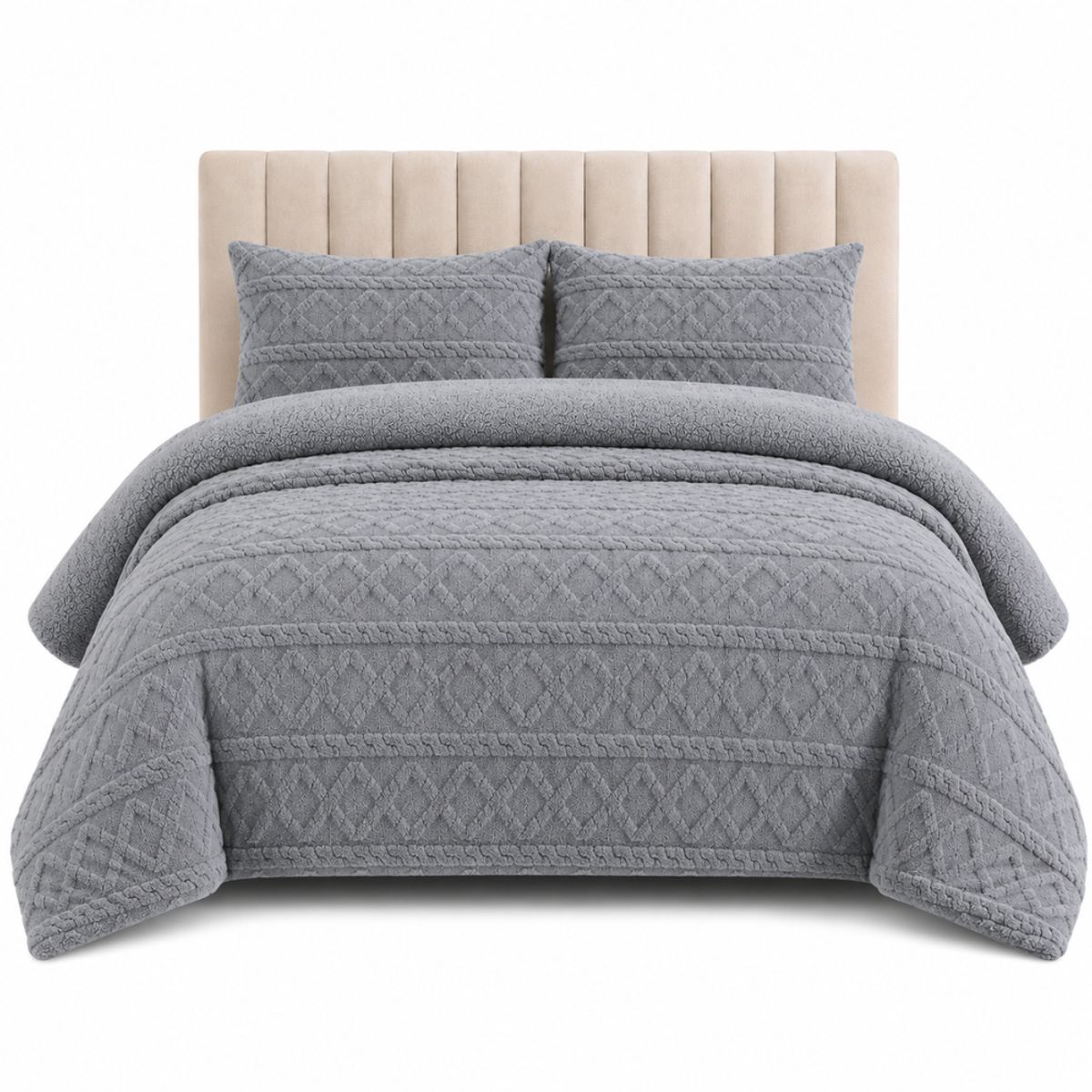 GENERICO - Plumón Chiporro 2 Plazas Diseño Trenzado Plush Térmico Suave y Abrigador Gris