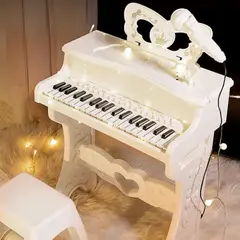 TATEE - Juguetes de piano para niños Piano vertical de simulación+heces Blanco 40×23×59CM