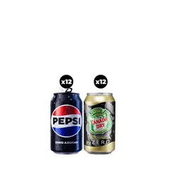 CCU - 24x Bebida Pepsi Zero + Ginger Ale Zero Lata 350cc
