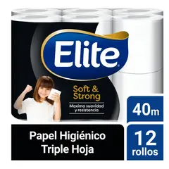 ELITE - Papel Higiénico Triple Hoja Soft & Strong 12 un 40 mt