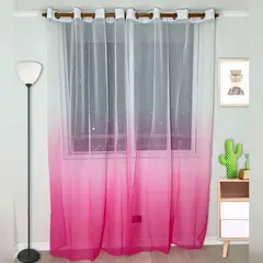 GENERICO - Visillo En Degrade Con Argollas 2 Cortinas Tipo Velo Medida 140x230cm Cada Paño Color Fucsia