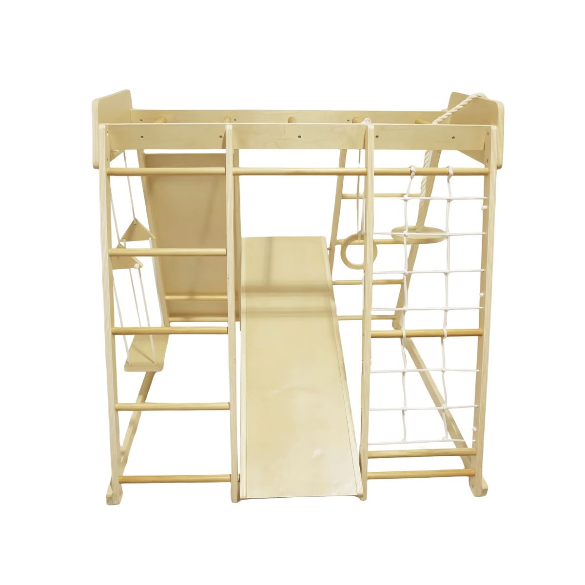 BABYLUNA - Juego Infantil De Madera Interior Exterior Escalador, Columpio, Resbalín y Cuerdas