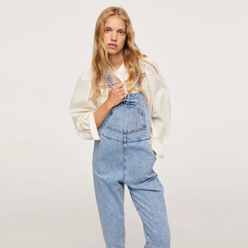 MANGO - Jardinera Denim Crop Agnes Mujer