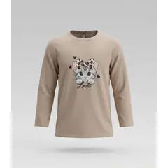 LIMONADA - Polera manga larga bebé con gato beige