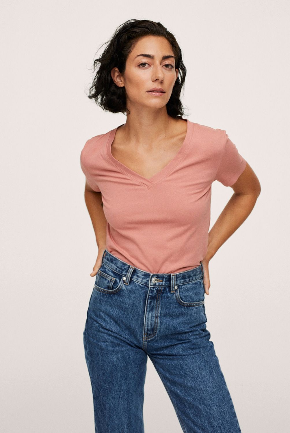 MANGO - Mango Polera Cuello V 100% Algodón  Chalapi Mujer